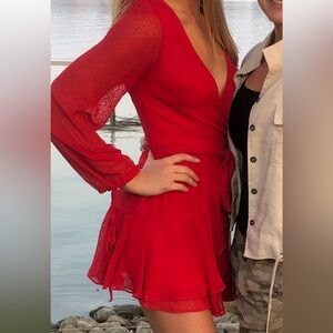 red mesh v neck dress
